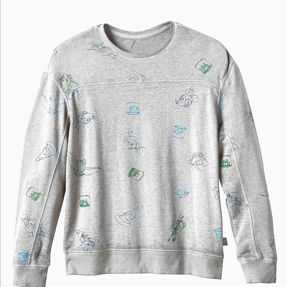 Disney Parks Ink & Paint Slub Knit Long Sleeve Sweatshirt in Gray Size Small